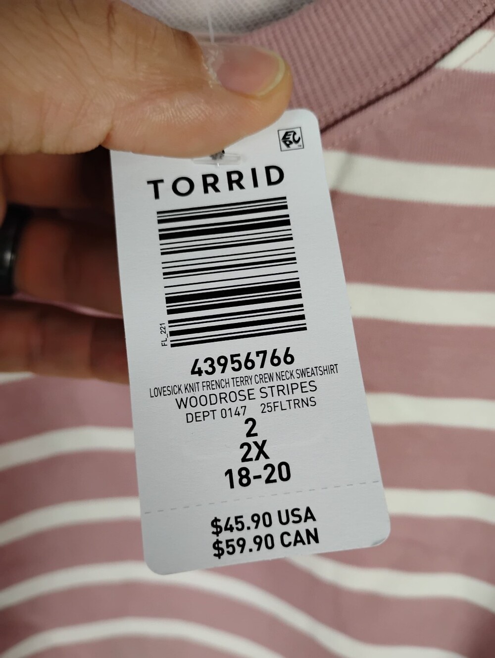 New Torrid Striped Crewneck Sweatshirt in Dusty Rose & White Stripe Size 2X - Picture 5 of 7